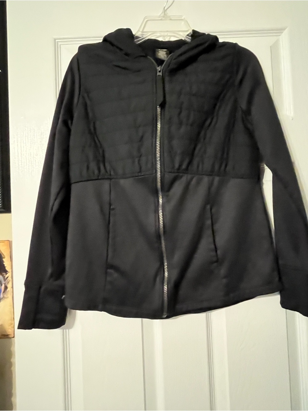 Avia Black Quilted-Panel Hooded Zip Jacket